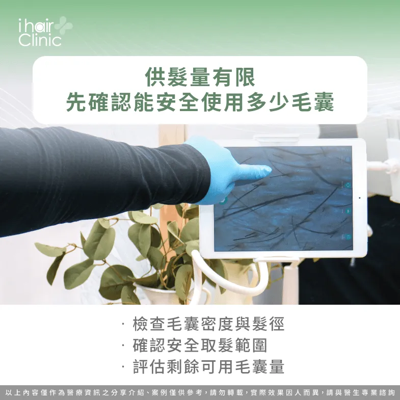 M型禿供髮量怎麼評估?毛囊密度、髮徑與安全取髮範圍 安全供髮量評估-M型禿供髮量有限